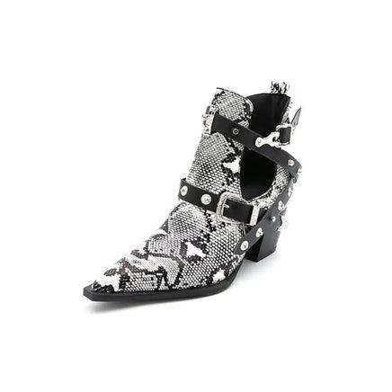 Snakeskin Buckles Short Boots White EU 37 US 6.5