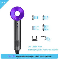 Electric Hair Dryer High Speed Blow Purple 5 Nozzles
