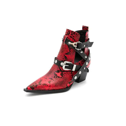 Snakeskin Buckles Short Boots Red EU 41 US 9.5