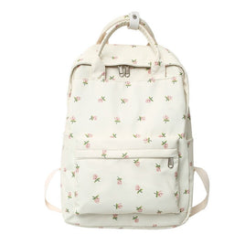 Korean Style Floral Schoolbag for Girls - Cute and Functional Backpack for Junior and Middle School Students Beige