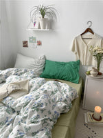 Korean Style Retro Small Floral 4-Piece Cotton Bedding Set Ice Sand GreenBV Green