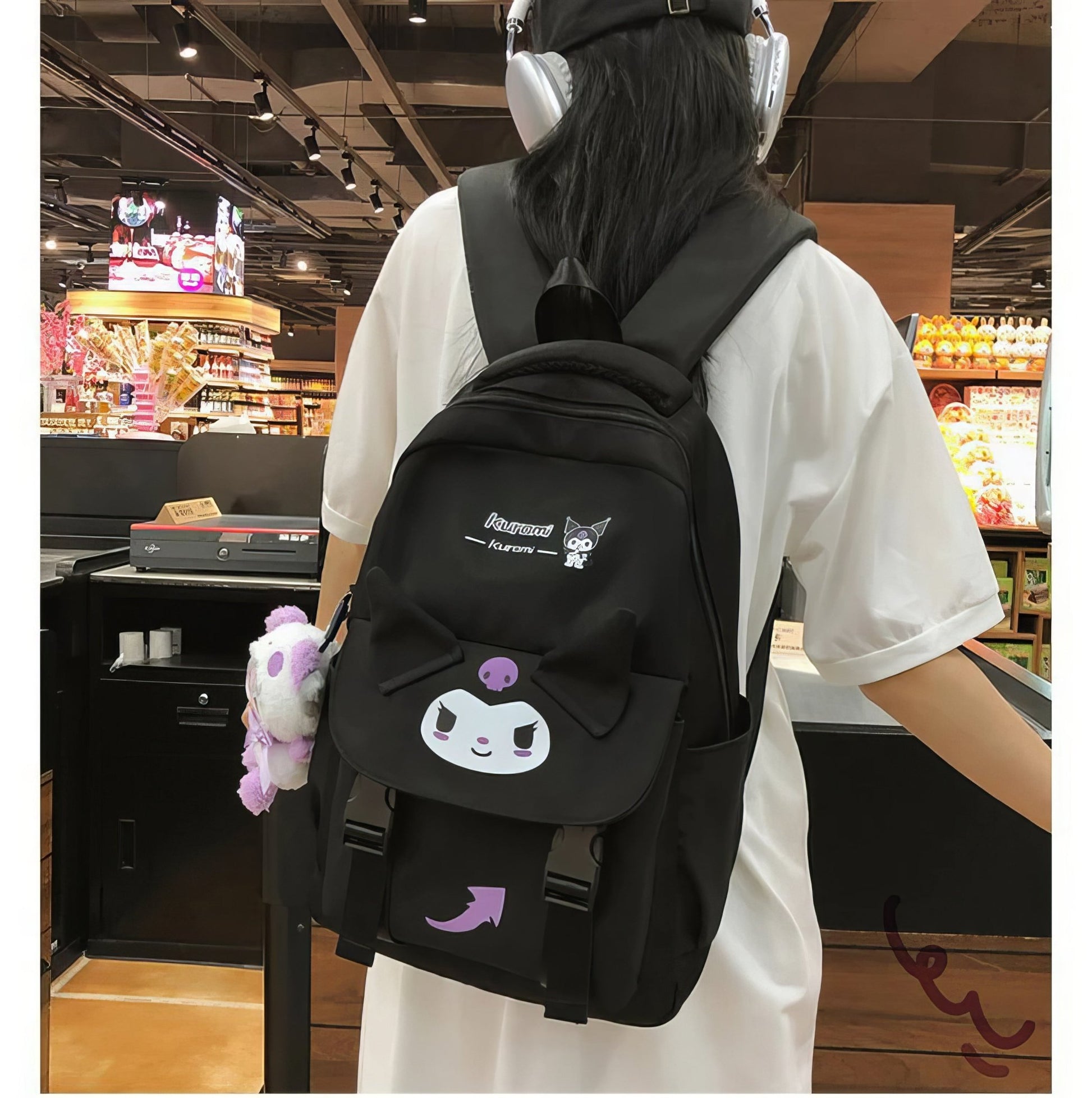 Kuromi Backpack Cute School Bag Anime Shoulder Bag Melody PomPom Purin Bag - Lusy Store LLC