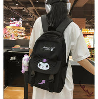 Kuromi Backpack Cute School Bag Anime Shoulder Bag Melody PomPom Purin Bag Black 15.7"x10.2"x5.9"