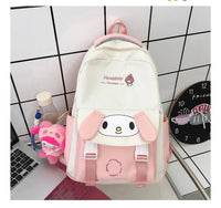 Kuromi Backpack Cute School Bag Anime Shoulder Bag Melody PomPom Purin Bag Pink 15.7"x10.2"x5.9"