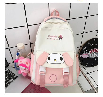 Kuromi Backpack Cute School Bag Anime Shoulder Bag Melody PomPom Purin Bag Pink 15.7"x10.2"x5.9"