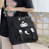 Kuromi Backpack Cute Shoulder Crossbody Canvas Tote Bag High School and College Black 14.2"x13.4"x3.5"