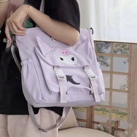Kuromi Backpack Cute Shoulder Crossbody Canvas Tote Bag High School and College Purple 14.2"x13.4"x3.5"