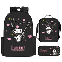 Kuromi Backpack Melody Casual Schoolbag Shoulder Bag Pencil Case 16 3pcs