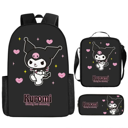 Kuromi Backpack Melody Casual Schoolbag Shoulder Bag Pencil Case 16 3pcs