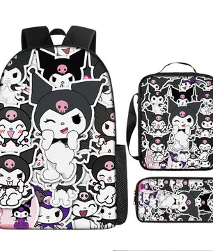 Kuromi Backpack Melody Casual Schoolbag Shoulder Bag Pencil Case - Lusy Store LLC
