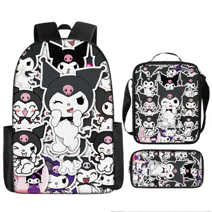 Kuromi Backpack Melody Casual Schoolbag Shoulder Bag Pencil Case 6 3pcs