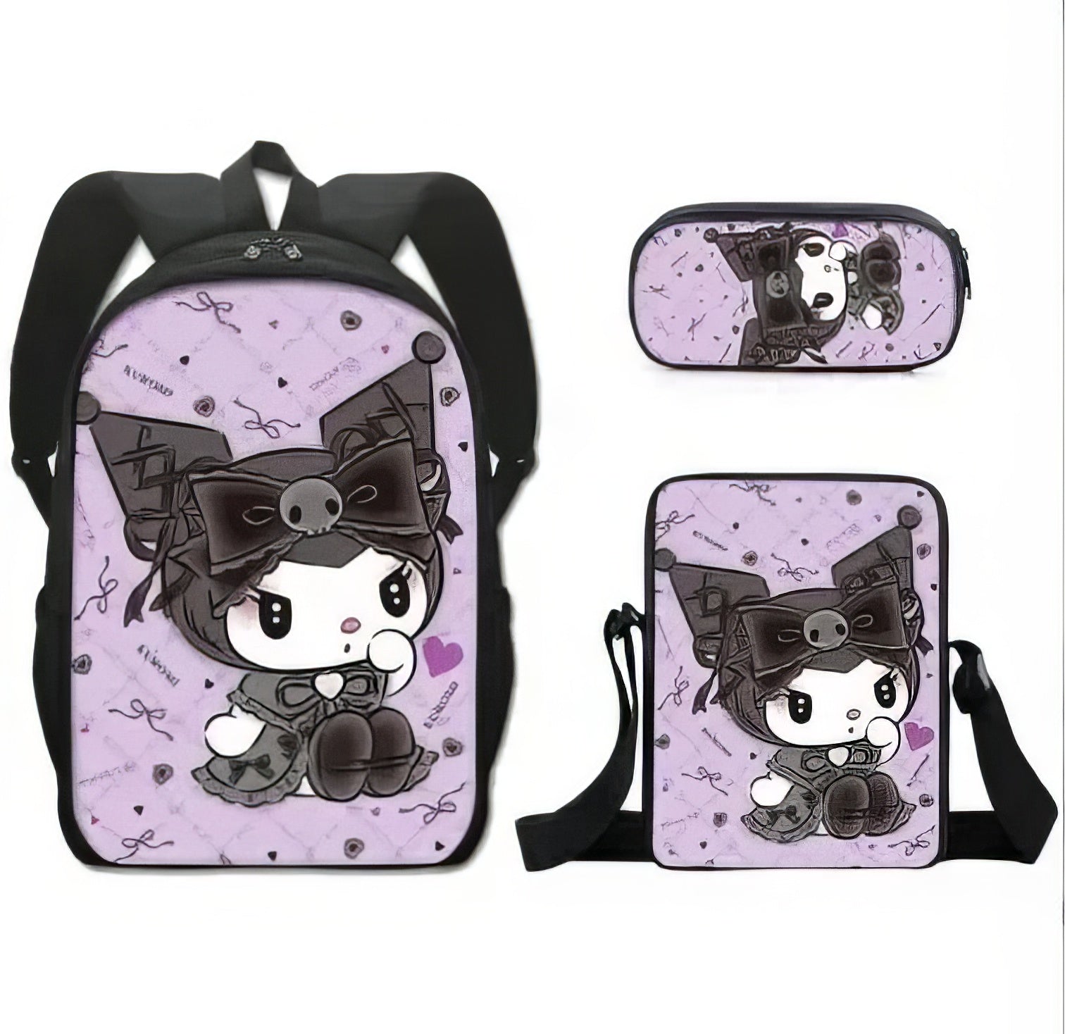 Kuromi Backpack Melody Casual Schoolbag Shoulder Bag Pencil Case - Lusy Store LLC