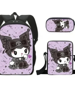 Kuromi Backpack Melody Casual Schoolbag Shoulder Bag Pencil Case - Lusy Store LLC
