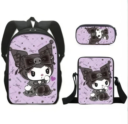 Kuromi Backpack Melody Casual Schoolbag Shoulder Bag Pencil Case 22 3pcs