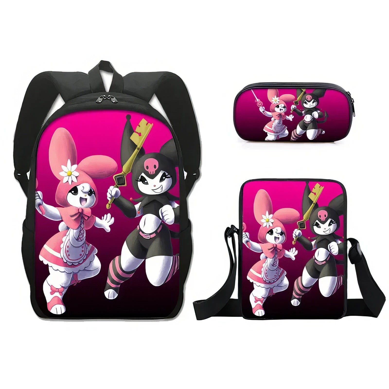 Kuromi Backpack Melody Casual Schoolbag Shoulder Bag Pencil Case - Lusy Store LLC