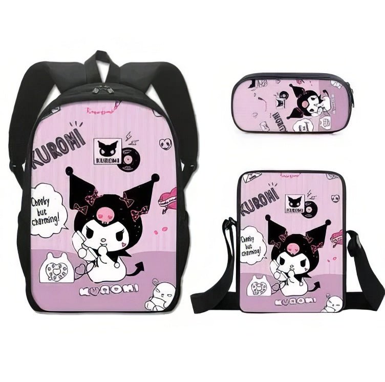 Kuromi Backpack Melody Casual Schoolbag Shoulder Bag Pencil Case - Lusy Store LLC
