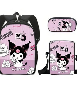 Kuromi Backpack Melody Casual Schoolbag Shoulder Bag Pencil Case - Lusy Store LLC