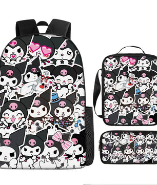 Kuromi Backpack Melody Casual Schoolbag Shoulder Bag Pencil Case - Lusy Store LLC