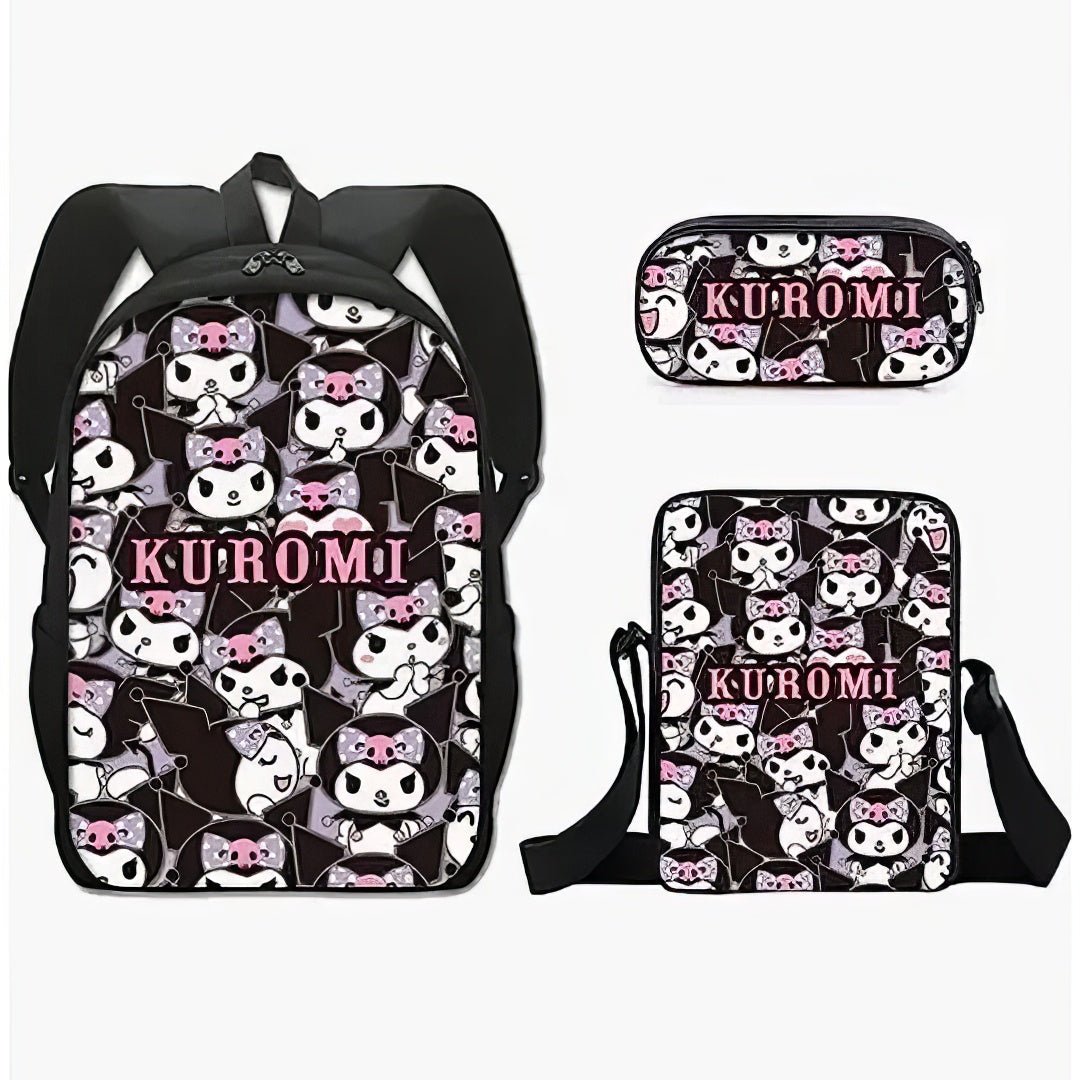 Kuromi Backpack Melody Casual Schoolbag Shoulder Bag Pencil Case - Lusy Store LLC