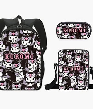 Kuromi Backpack Melody Casual Schoolbag Shoulder Bag Pencil Case - Lusy Store LLC