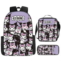 Kuromi Backpack Melody Casual Schoolbag Shoulder Bag Pencil Case 15 3pcs