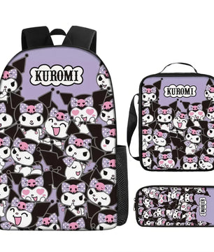 Kuromi Backpack Melody Casual Schoolbag Shoulder Bag Pencil Case - Lusy Store LLC