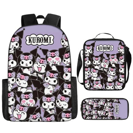 Kuromi Backpack Melody Casual Schoolbag Shoulder Bag Pencil Case 15 3pcs