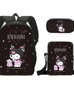 Kuromi Backpack Melody Casual Schoolbag Shoulder Bag Pencil Case - Lusy Store LLC