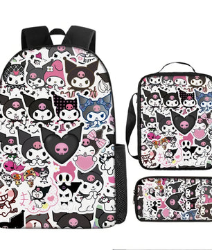 Kuromi Backpack Melody Casual Schoolbag Shoulder Bag Pencil Case - Lusy Store LLC