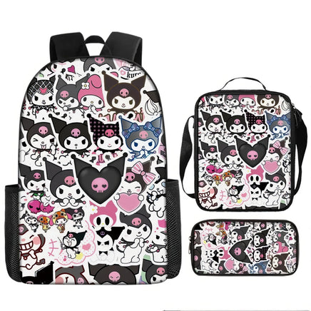 Kuromi Backpack Melody Casual Schoolbag Shoulder Bag Pencil Case 5 3pcs