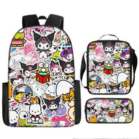 Kuromi Backpack Melody Casual Schoolbag Shoulder Bag Pencil Case 12 3pcs