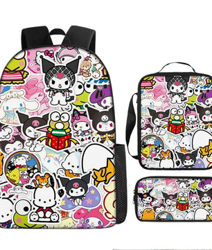 Kuromi Backpack Melody Casual Schoolbag Shoulder Bag Pencil Case - Lusy Store LLC
