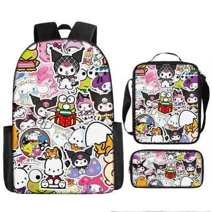 Kuromi Backpack Melody Casual Schoolbag Shoulder Bag Pencil Case 12 3pcs