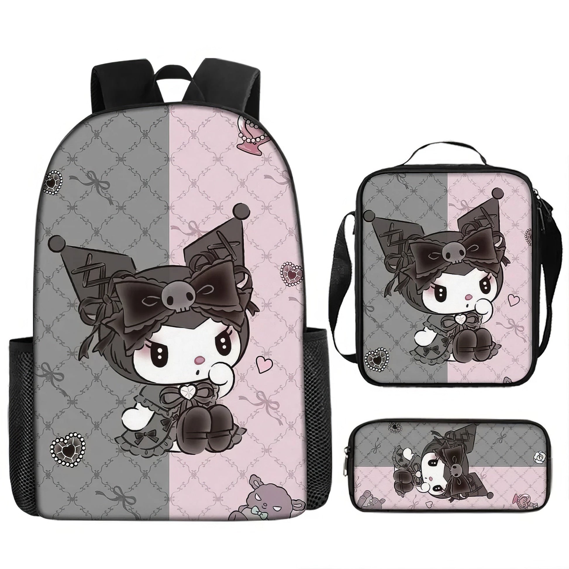 Kuromi Backpack Melody Casual Schoolbag Shoulder Bag Pencil Case - Lusy Store LLC