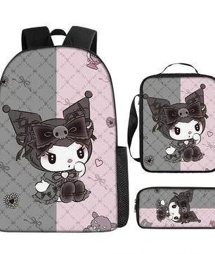 Kuromi Backpack Melody Casual Schoolbag Shoulder Bag Pencil Case - Lusy Store LLC