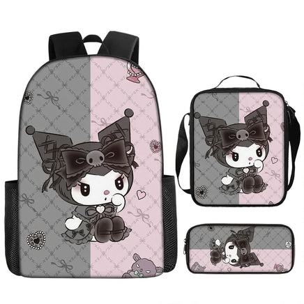 Kuromi Backpack Melody Casual Schoolbag Shoulder Bag Pencil Case 17 3pcs
