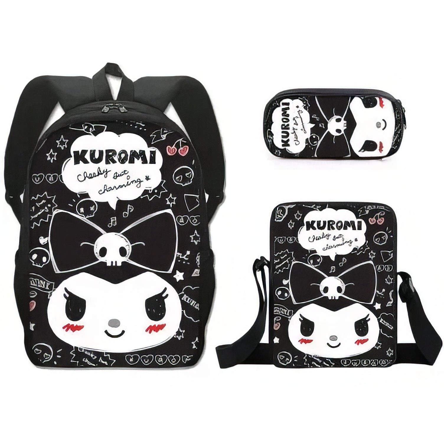 Kuromi Backpack Melody Casual Schoolbag Shoulder Bag Pencil Case - Lusy Store LLC