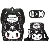 Kuromi Backpack Melody Casual Schoolbag Shoulder Bag Pencil Case 24 3pcs