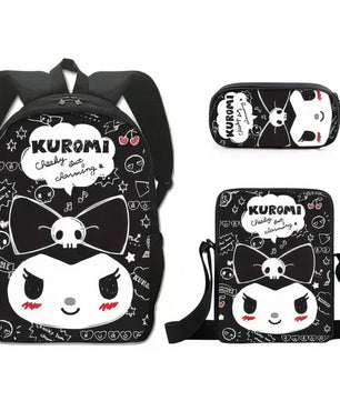 Kuromi Backpack Melody Casual Schoolbag Shoulder Bag Pencil Case - Lusy Store LLC
