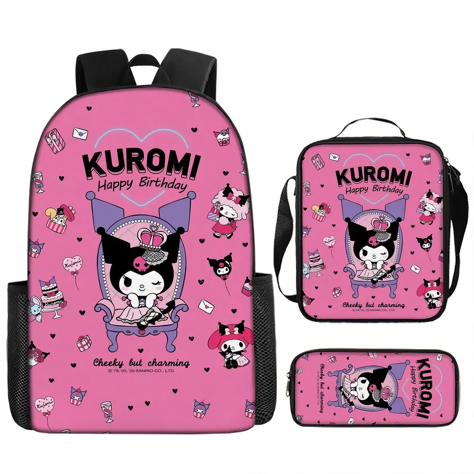 Kuromi Backpack Melody Casual Schoolbag Shoulder Bag Pencil Case - Lusy Store LLC