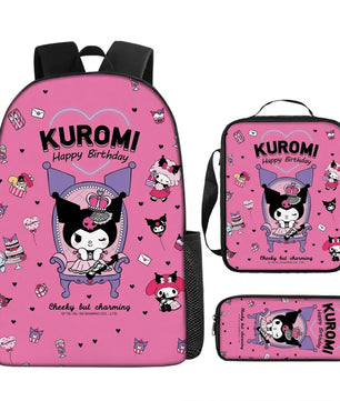 Kuromi Backpack Melody Casual Schoolbag Shoulder Bag Pencil Case - Lusy Store LLC