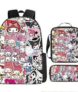 Kuromi Backpack Melody Casual Schoolbag Shoulder Bag Pencil Case - Lusy Store LLC