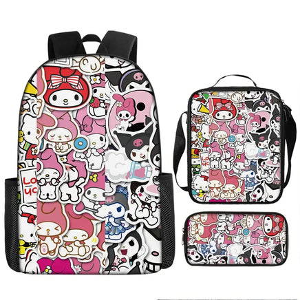Kuromi Backpack Melody Casual Schoolbag Shoulder Bag Pencil Case 9 3pcs