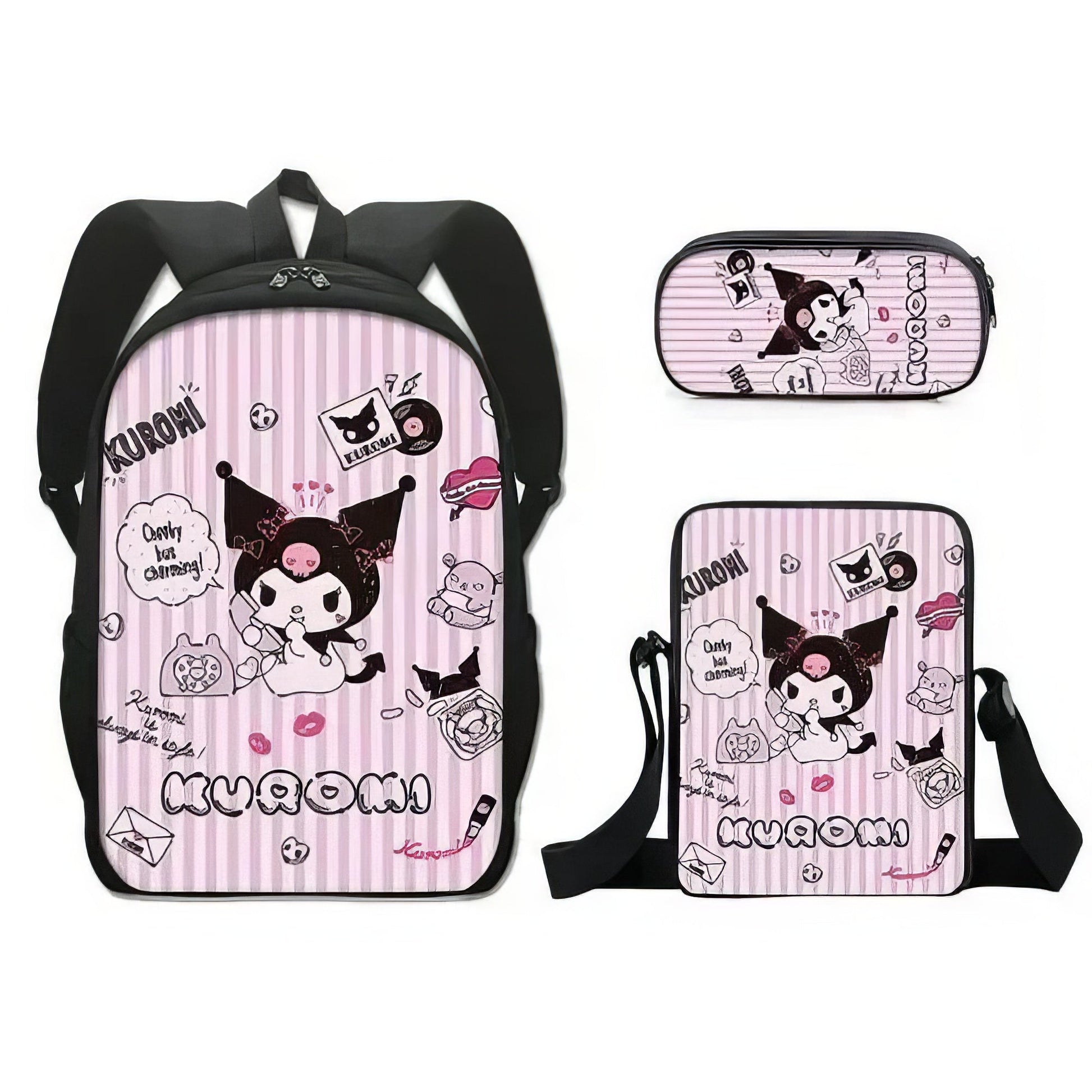 Kuromi Backpack Melody Casual Schoolbag Shoulder Bag Pencil Case - Lusy Store LLC