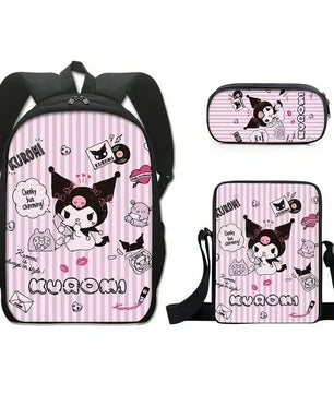 Kuromi Backpack Melody Casual Schoolbag Shoulder Bag Pencil Case - Lusy Store LLC