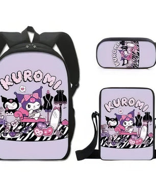 Kuromi Backpack Melody Casual Schoolbag Shoulder Bag Pencil Case - Lusy Store LLC
