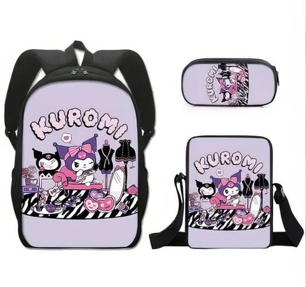 Kuromi Backpack Melody Casual Schoolbag Shoulder Bag Pencil Case 1 3pcs