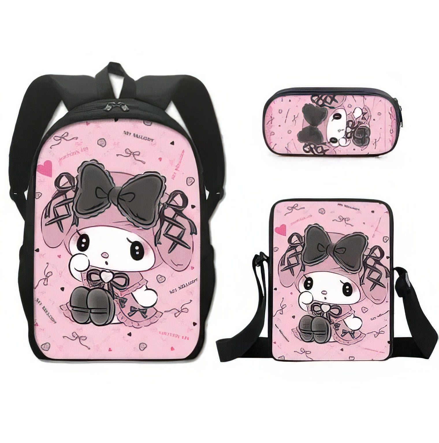 Kuromi Backpack Melody Casual Schoolbag Shoulder Bag Pencil Case - Lusy Store LLC