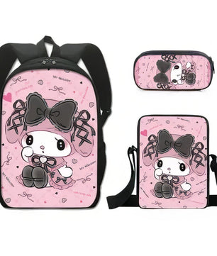 Kuromi Backpack Melody Casual Schoolbag Shoulder Bag Pencil Case - Lusy Store LLC
