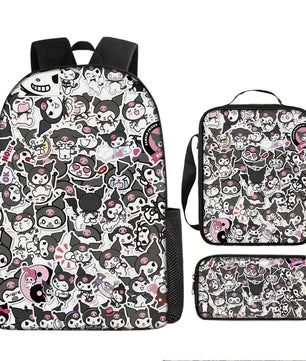 Kuromi Backpack Melody Casual Schoolbag Shoulder Bag Pencil Case - Lusy Store LLC
